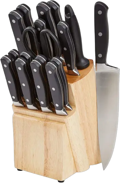 7. Amazon Basics 18-Piece Premium Kitchen Knife Block Set